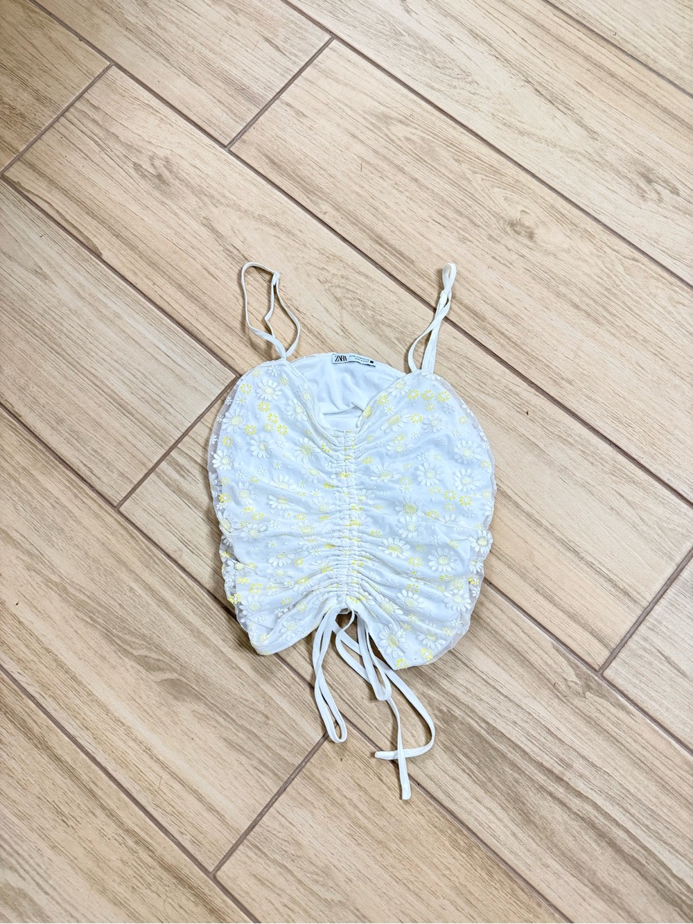 Zara Daisy Floral Ruched Mesh Crop Top Y2K Coquette Cottagecore Size M